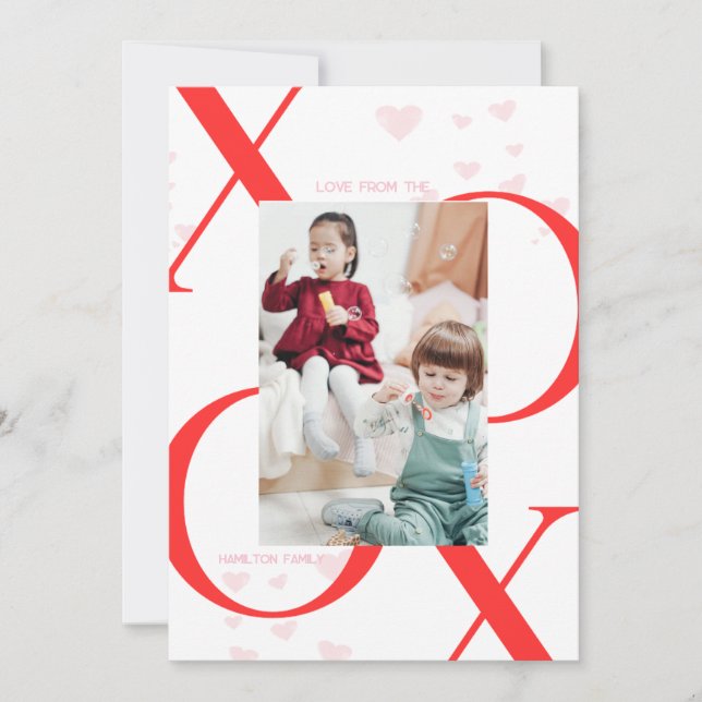 Carte Jour XOXO 3 Photo Valentines en rouge et bla (Devant)