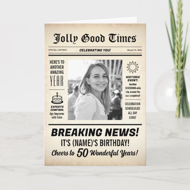 Carte Journal de 50e anniversaire, Ajouter une photo, Pe (Devant)