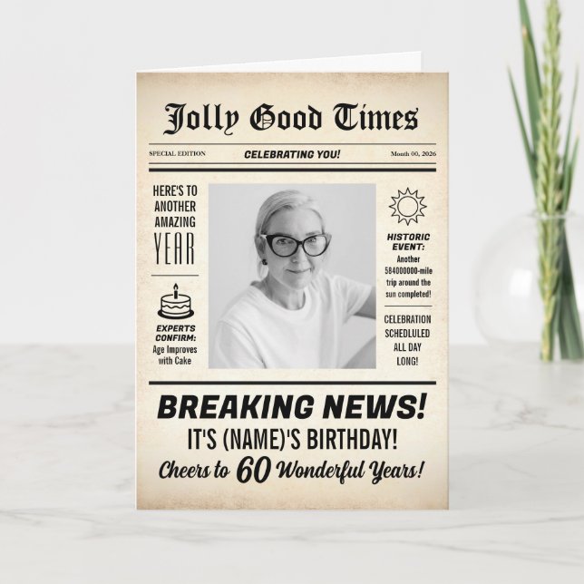 Carte Journal de 60e Anniversaire, Ajouter une Photo, Pe (Devant)