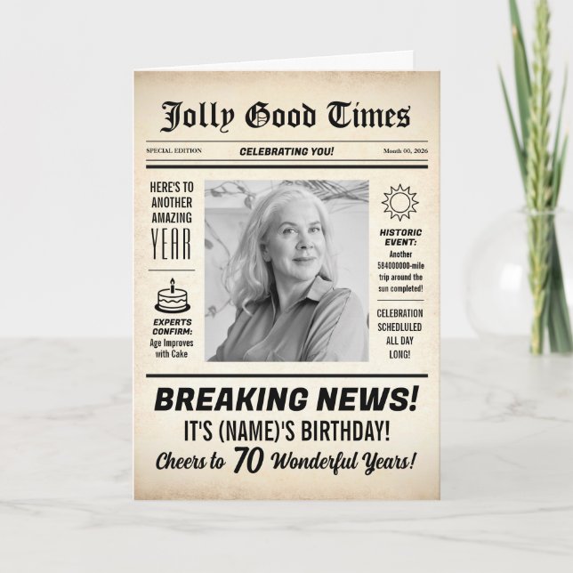 Carte Journal de 70e anniversaire, Ajouter une photo, Pe (Devant)