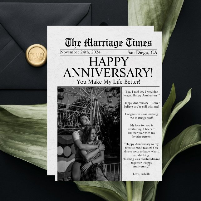 Carte Journal Unique Photo Fun Mariage Anniversaire  (Créateur téléchargé)
