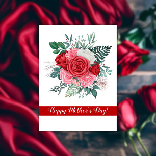 Carte Journée de la mère florale aquarelle Rose Rouge
