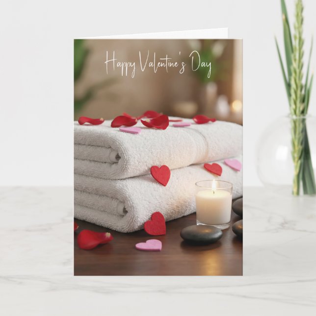 Carte Journée de la Saint-Valentin au spa avec des cœurs (Devant)