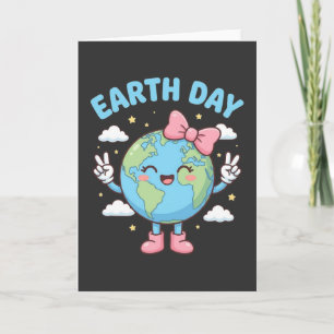 Carte Journée de la Terre pour enfants mignons Fille pla