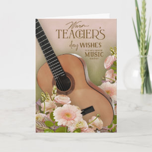 Carte Journée de l'enseignant de guitare élégante Floral