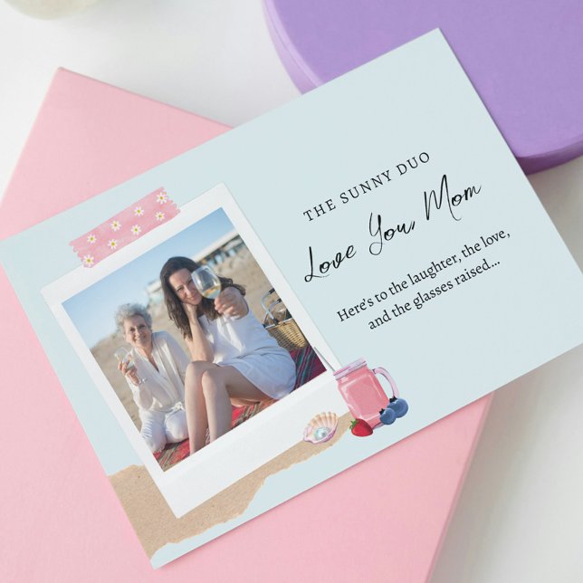 Carte Journée des mamans fille rose pastel bleu plage Ph (Créateur téléchargé)