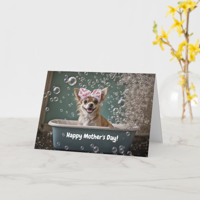 Carte Journee des Meres Cute et Funny Chihuahua Petit Ch (Fleur jaune)