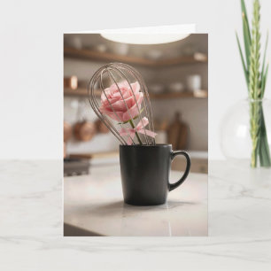 Carte Journée des mères Rose rose dans une fouet en fil 