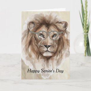 Carte Journée des seniors avec le lion aquarelle