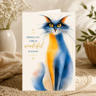 Carte Journée Merveilleuse Chat Aquarelle Inspirante