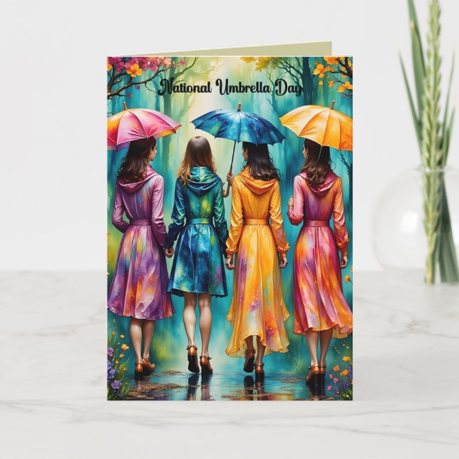 Carte Journée nationale des parapluies Quatre femmes (Devant)
