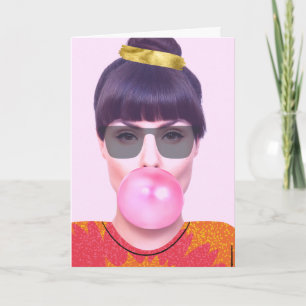Carte Journée nationale du bubble gum avec une dame cool
