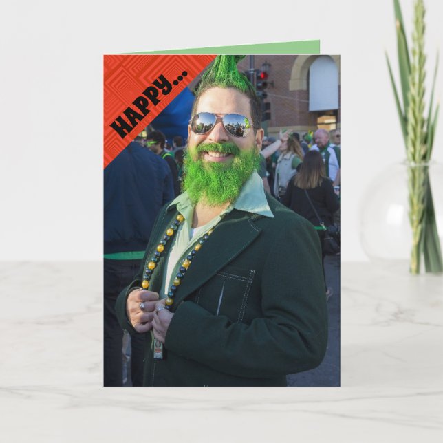 CARTE JOURNÉE ST-PATRICK AMUSANTE HOMME AUX CHEVEUX VERT (Devant)