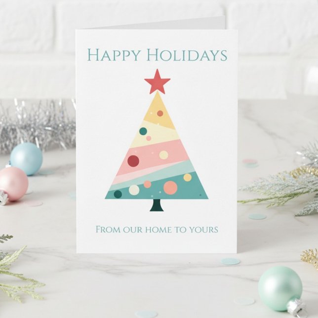 Carte Jours fériés Whimsical Modern Christmas Tree (Pastel color polka dot Christmas tree card)