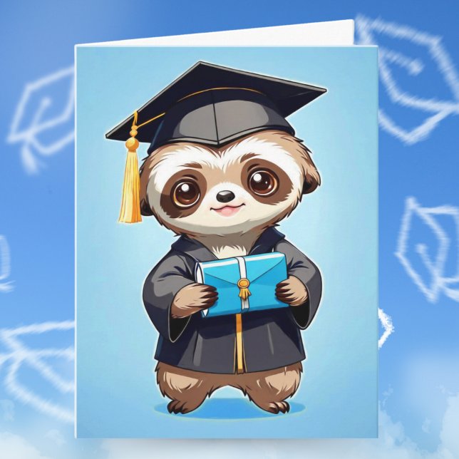 Carte Joy Graduation Sloth Chibis (Cheerful sloth chibis spark joy in adorable graduation celebration!)