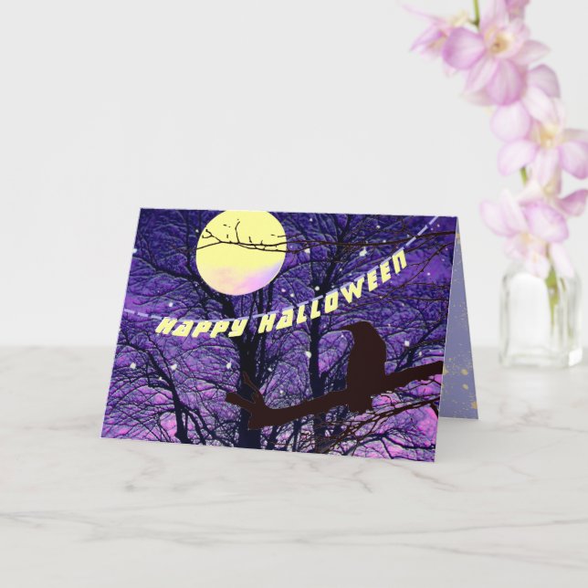 Carte Joy Halloween Corbeau, Lune, Soleil, Étoiles (Orchidée)