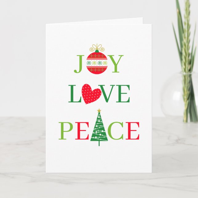 Carte JOY, LOVE, PEACE Cute Christmas Card (Devant)