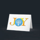 Carte Joy Menorah<br><div class="desc">Célébrez les fêtes de cette année en envoyant cette carte Joy Menorah Holiday. Il est parfait pour la famille juive/chrétienne combinée. Aucun autre mot n'express les fêtes comme le mot Joy et la Menorah est le symbole parfait pour cette période de l'année.</div>
