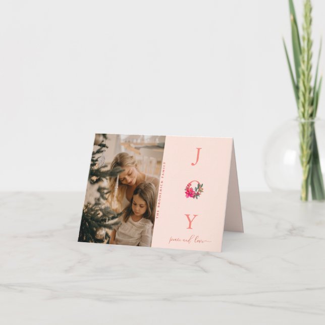 Carte Joy Peace Love | Photo de famille de Noël (Devant)