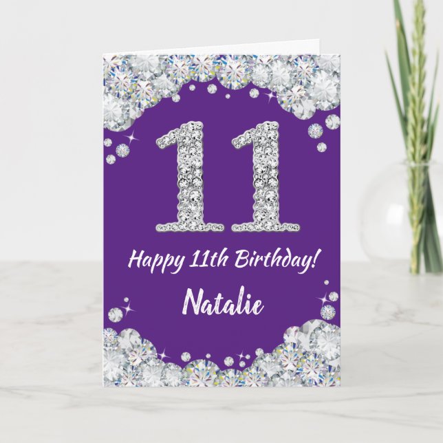 Carte Joyeuse 11e anniversaire Parties scintillant viole (Devant)