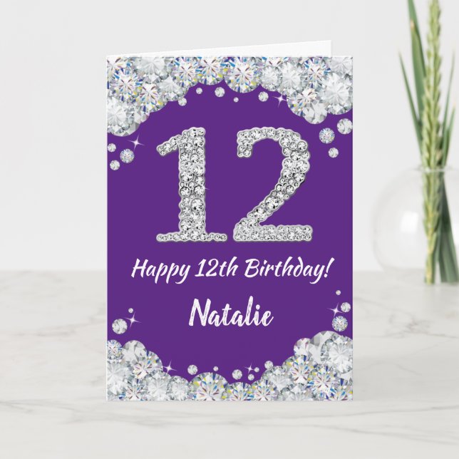 Carte Joyeuse 12e anniversaire Parties scintillant viole (Devant)