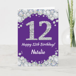 Carte Joyeuse 12e anniversaire Parties scintillant viole