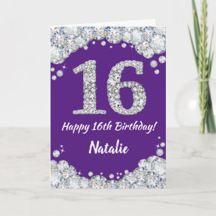 Carte Joyeuse 16e anniversaire Parties scintillant viole