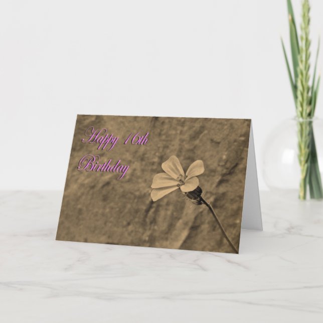Carte Joyeuse 16ème anniversaire Fleur et Pierre à Sepia (Devant)