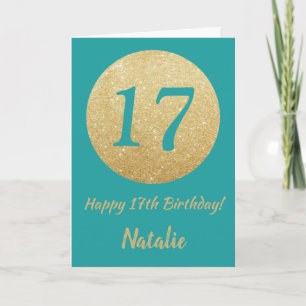 Carte Joyeuse 17h Anniversaire Turquoise et Parties scin