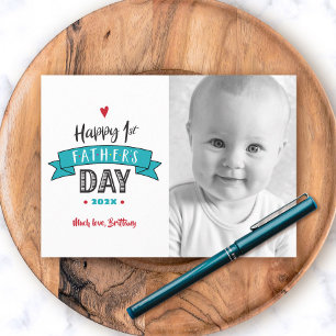 Carte Joyeuse 1ère Fête des Pères Ttypographie Turquoise