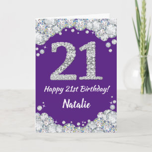 Carte Joyeuse 21e anniversaire Parties scintillant viole