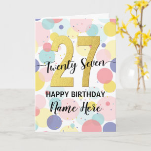 Carte Joyeuse 27e anniversaire Pastel Rainbow Gold Woman