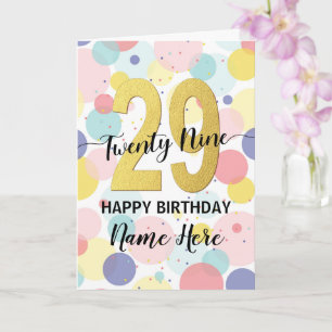 Carte Joyeuse 29e anniversaire Pastel Rainbow Gold Woman