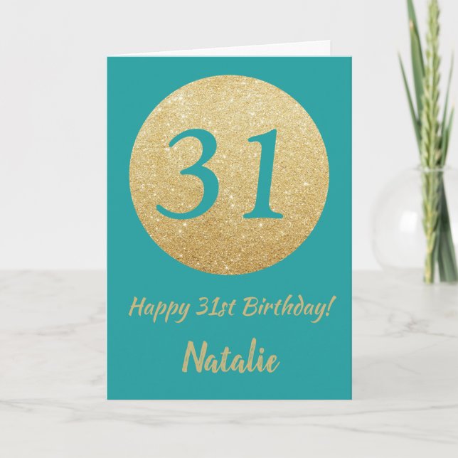 Carte Joyeuse 31e anniversaire Turquoise et Parties scin (Devant)