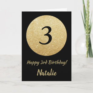Carte Joyeuse 3e anniversaire Black and Gold Parties sci