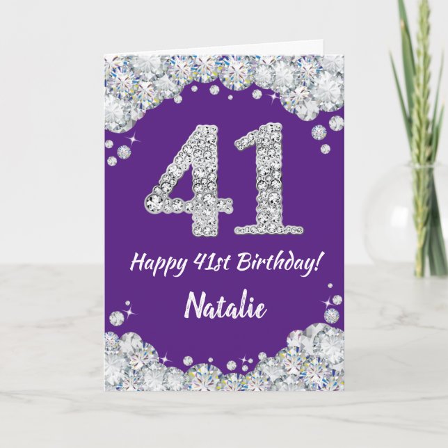 Carte Joyeuse 41e anniversaire Parties scintillant viole (Devant)