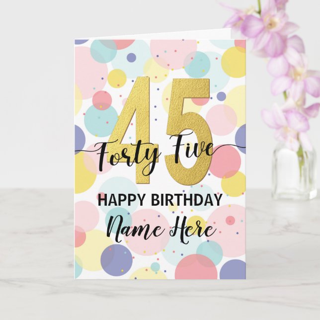 Carte Joyeuse 45e anniversaire Pastel Rainbow Gold Woman (Orchidée)