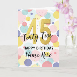 Carte Joyeuse 45e anniversaire Pastel Rainbow Gold Woman