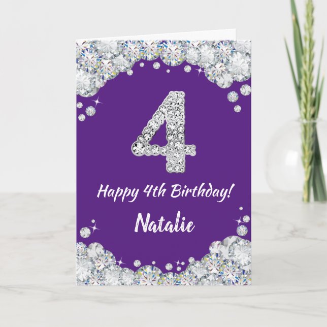 Carte Joyeuse 4e anniversaire Parties scintillant violet (Devant)