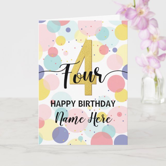 Carte Joyeuse 4e anniversaire Pastel Rainbow Gold Woman (Orchidée)