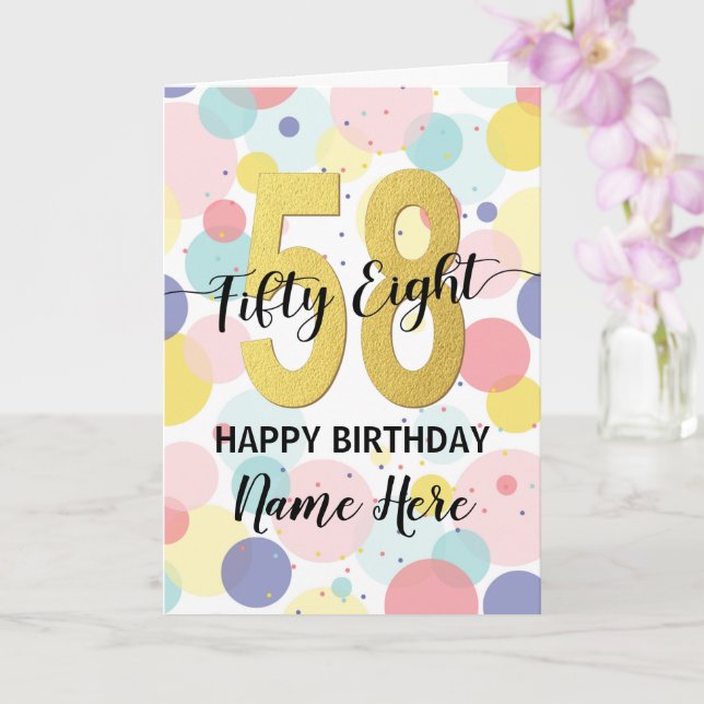 Carte Joyeuse 58e anniversaire Pastel Rainbow Gold Woman (Orchidée)