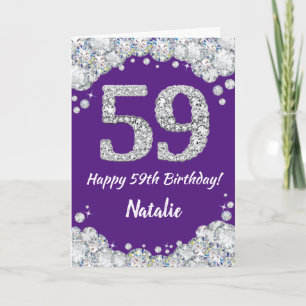 Carte Joyeuse 59e anniversaire Parties scintillant viole