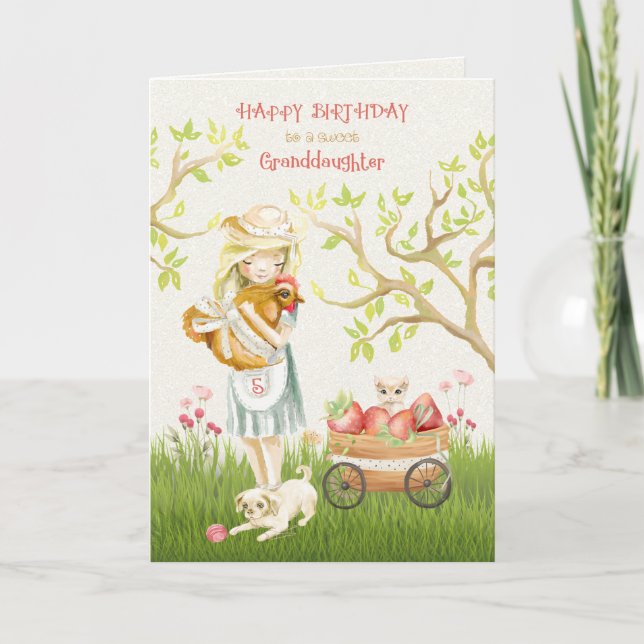 Carte Joyeuse 5e anniversaire petite-fille, fille et ani (Devant)