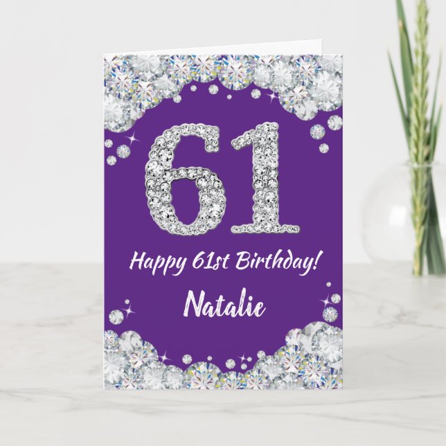 Carte Joyeuse 61e anniversaire Parties scintillant viole (Devant)