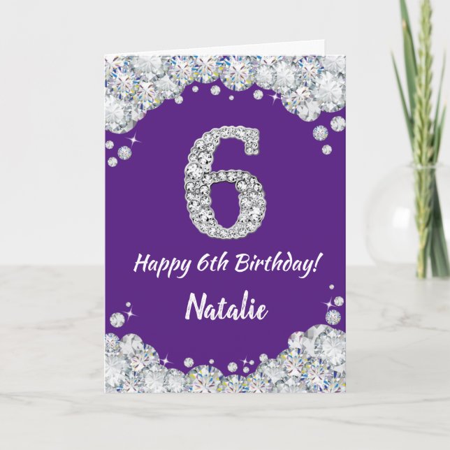 Carte Joyeuse 6e anniversaire Parties scintillant violet (Devant)