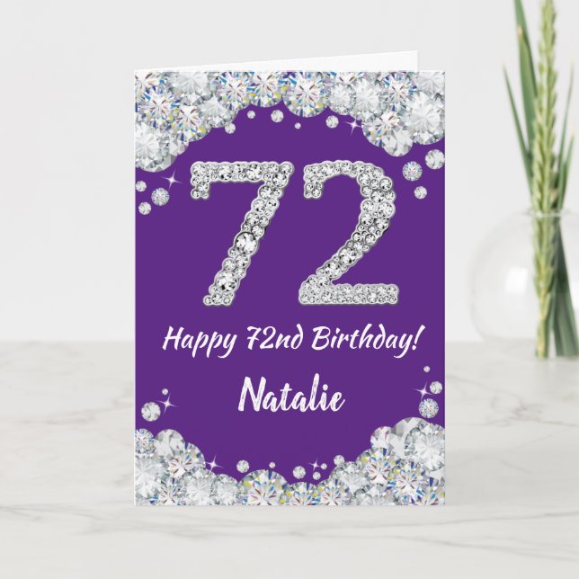 Carte Joyeuse 72e anniversaire Parties scintillant viole (Devant)