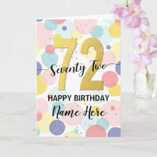 Carte Joyeuse 72e anniversaire Pastel Rainbow Gold Woman