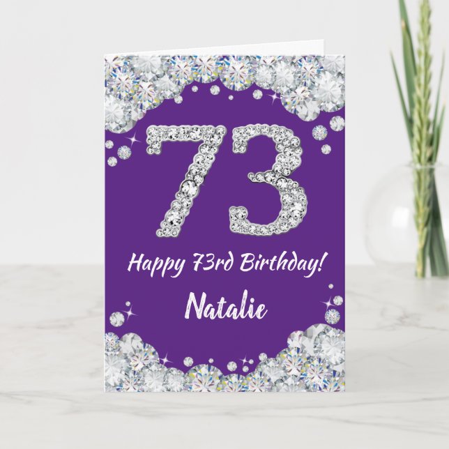 Carte Joyeuse 73e anniversaire Parties scintillant viole (Devant)