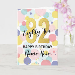 Carte Joyeuse 82e anniversaire Pastel Rainbow Gold Woman