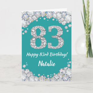 Carte Joyeuse 83e anniversaire Turquoise et Parties scin